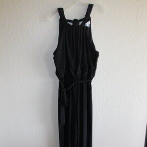 EMMA & MICHELE WOMENS BLACK HALTER TOP JUMPSUIT SZ M SLEEVELESS TIE WIDE LEG